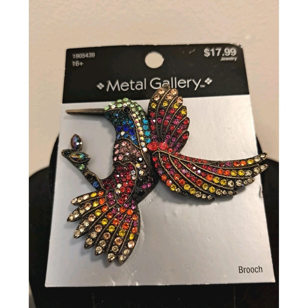 Vintage Hummingbird Bird Branch Multi Color Rhinestone Crystal Brooch Pin NEW